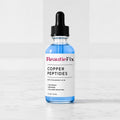 BeautieFix copper peptide serum with hyaluronic acid in a 1 fl oz glass dropper bottle
