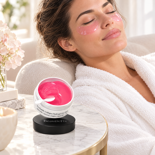 Woman relaxing with BeautieFix hydrogel eye patches